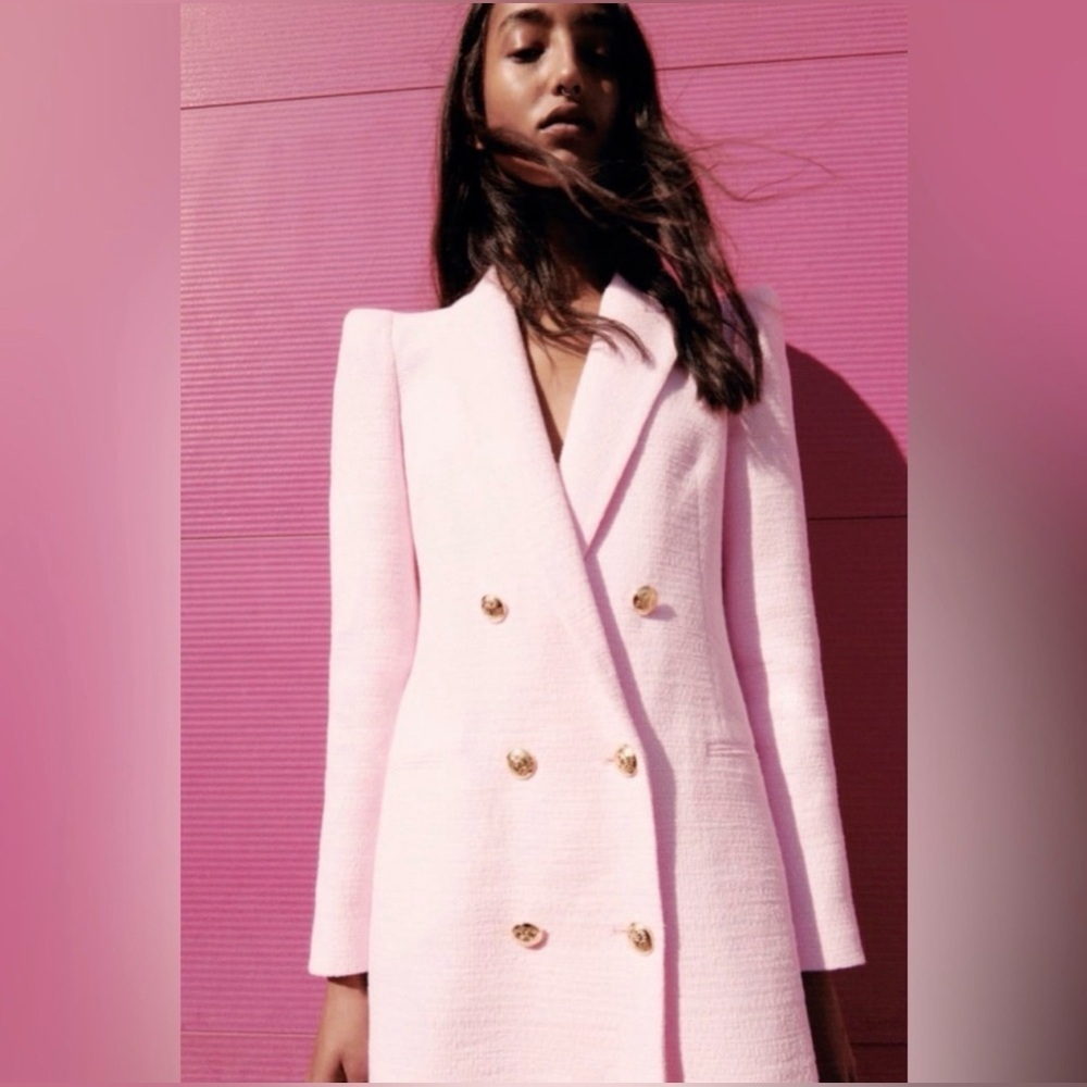 Zara Light Pink Double-Breasted Blazer